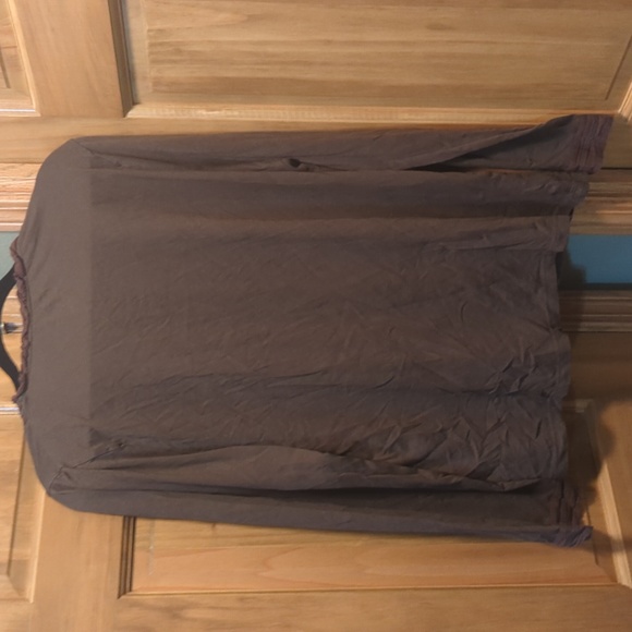 100% Organic XL Brown Long Sleeve T Linen like panel, thin crochet details++ - Picture 5 of 5